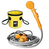AUTOPkio Kit de Cubo Plegable portátil de la Ducha al Aire Libre, Cabezal de Ducha Que acampa Enchufe en el Adaptador 12V y da Vuelta al Agua en la Corriente Apacible Constante